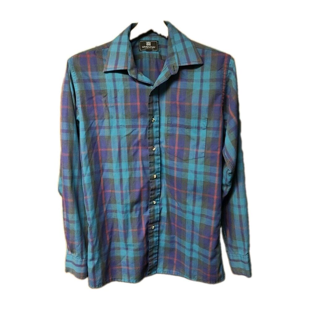Vintage Givenchy Plaid flannel Button Up Shirt Size M